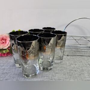 Highball Glasses Vintage MCM set of 6 Queens Luster Silver Fade Ombré Design